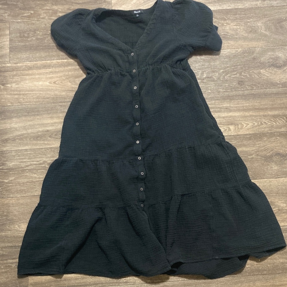 Madewell Black Midi Button-Front Dress
